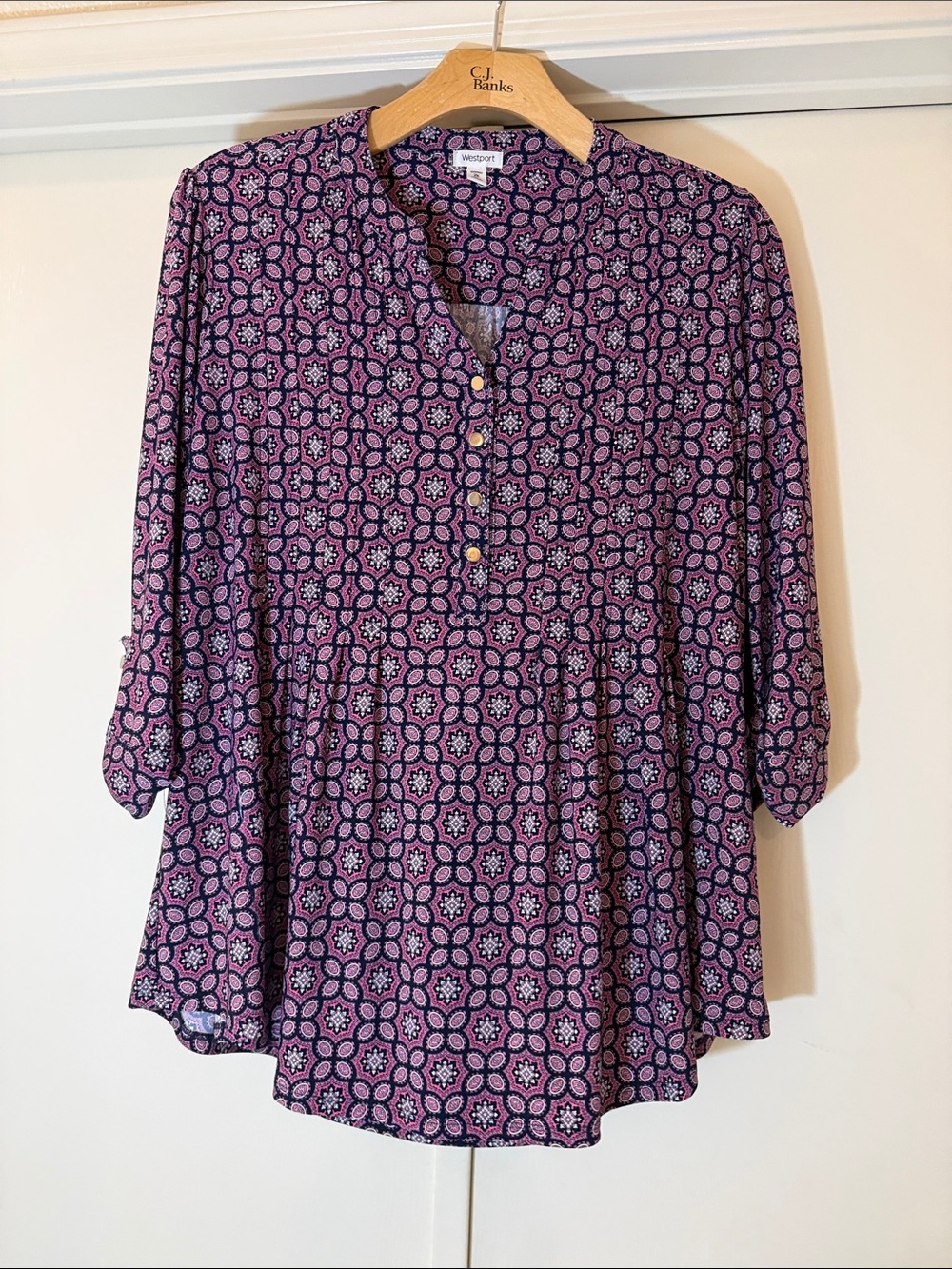Westport Purple Floral Medallion Split-Neck Tunic